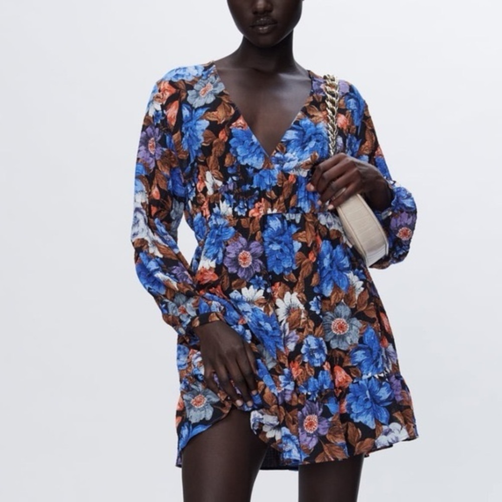 Zara Tropical Print Viscose Blend Flowy Dress Small